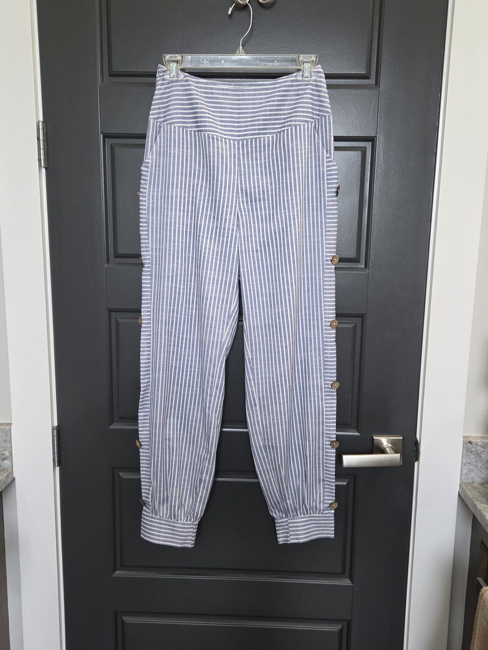 ZoLucky Brand Blue & White Striped Side-Button Pants